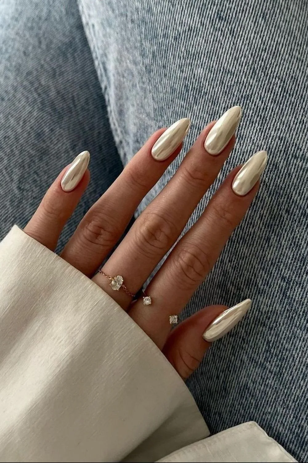 vanilla chrome almond nails