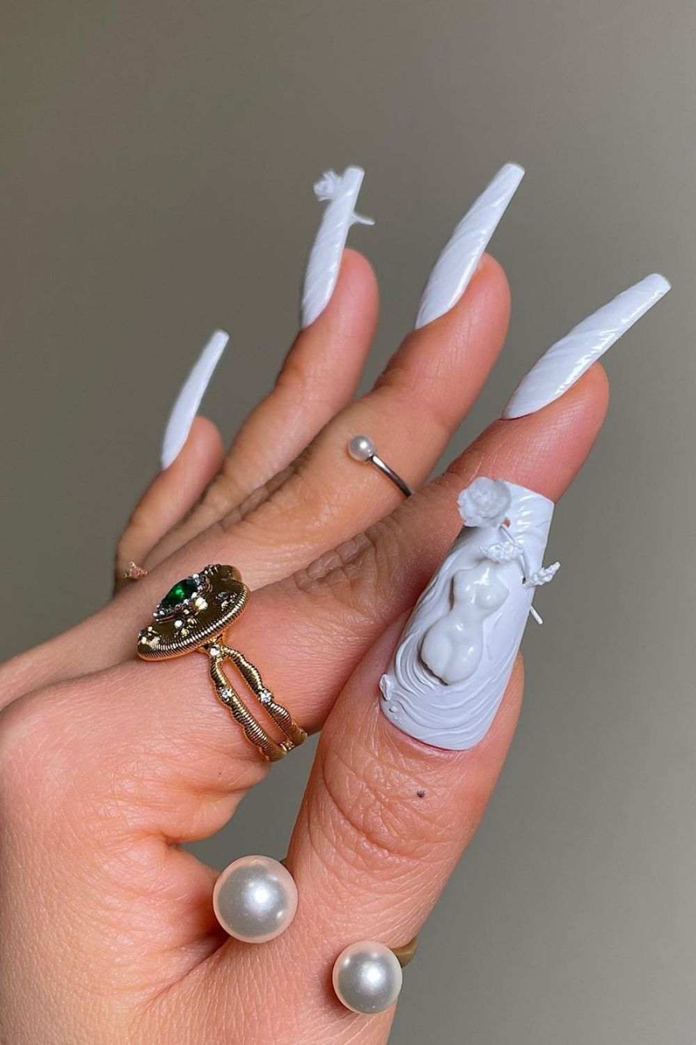 white 3d nails