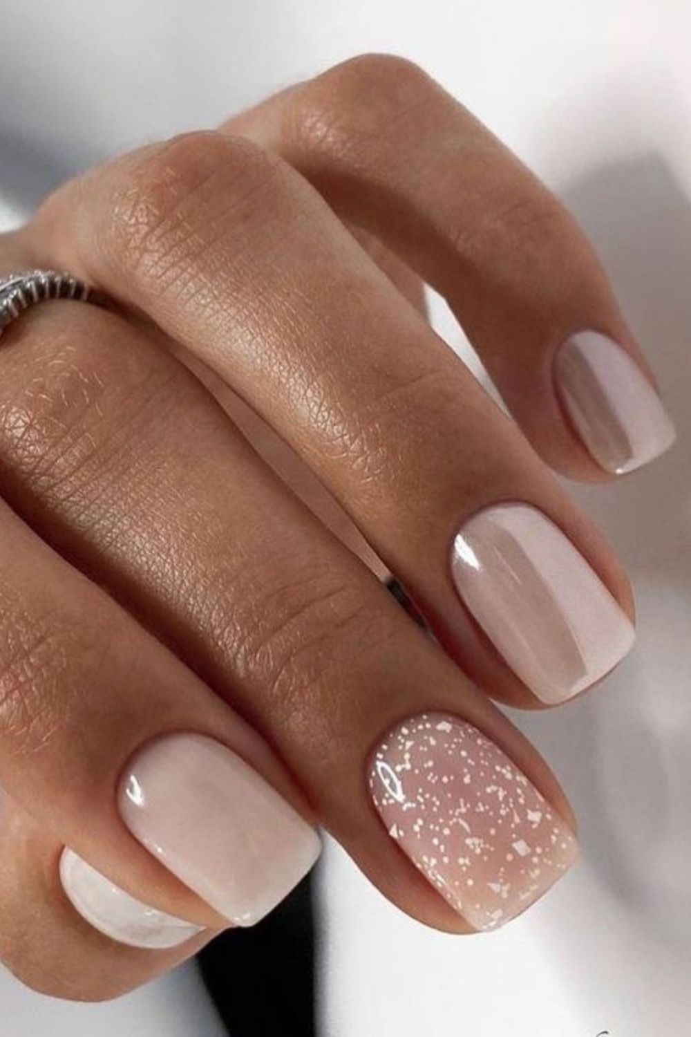 white chrome nails with details