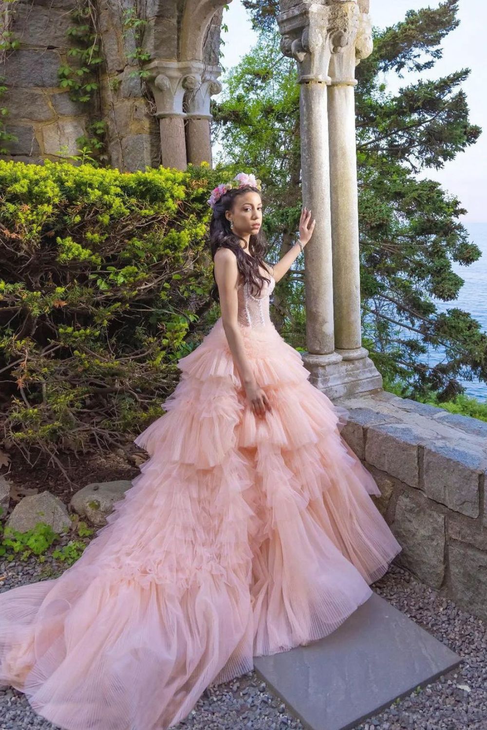 woman in pink tulle dress