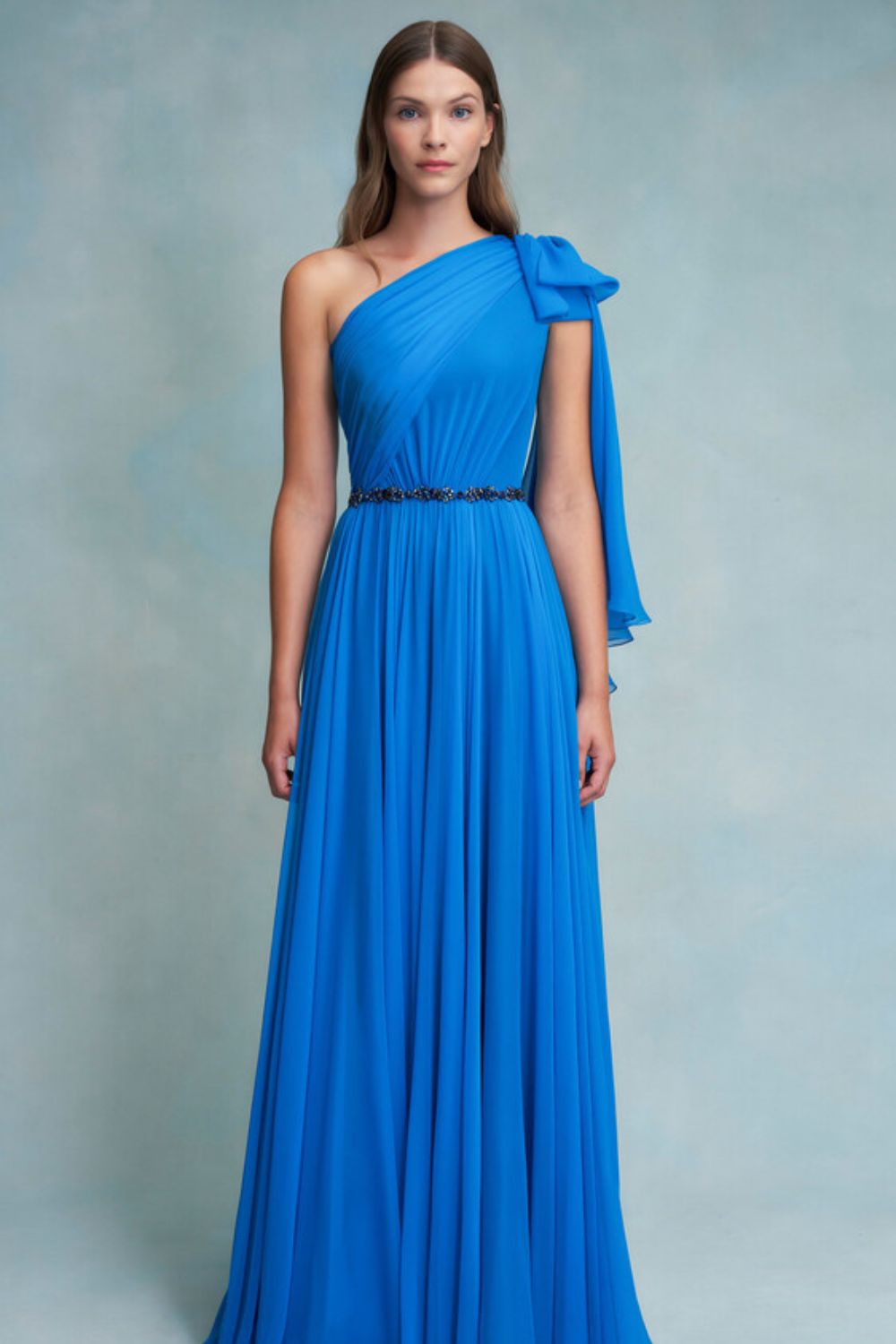 woman wearing sky blue long dress