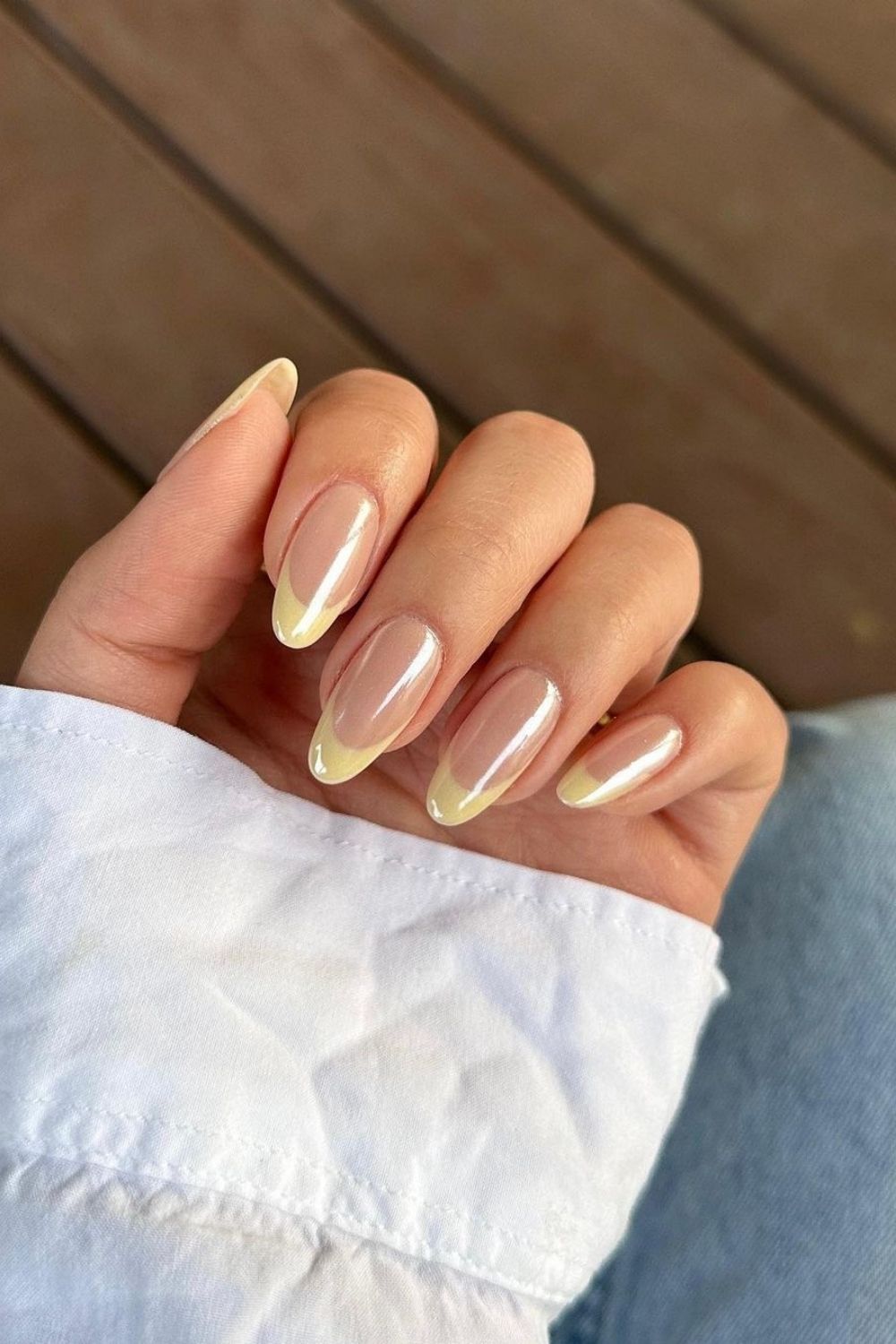 yellow chrome french nails