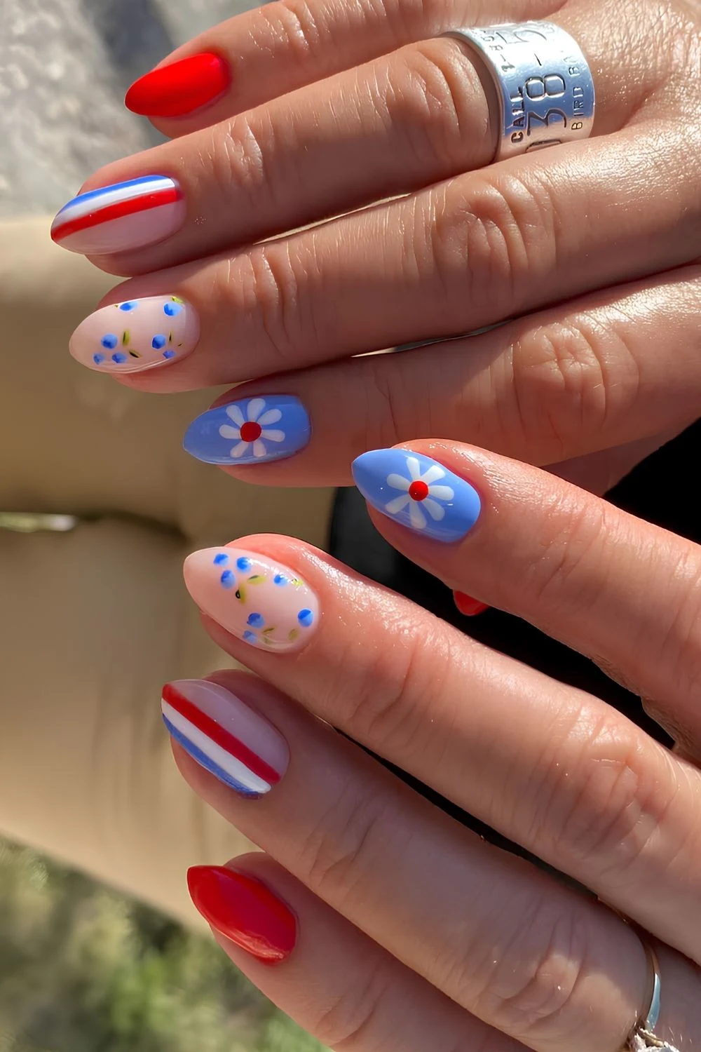 4th of July nails with fruit and stripes