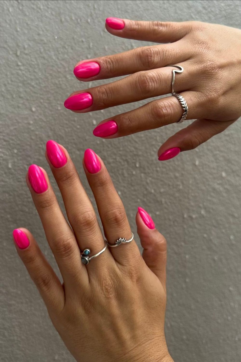 Barbie pink chrome manicure