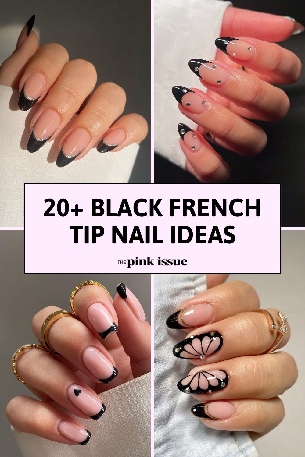 Black French nail ideas Pinterest