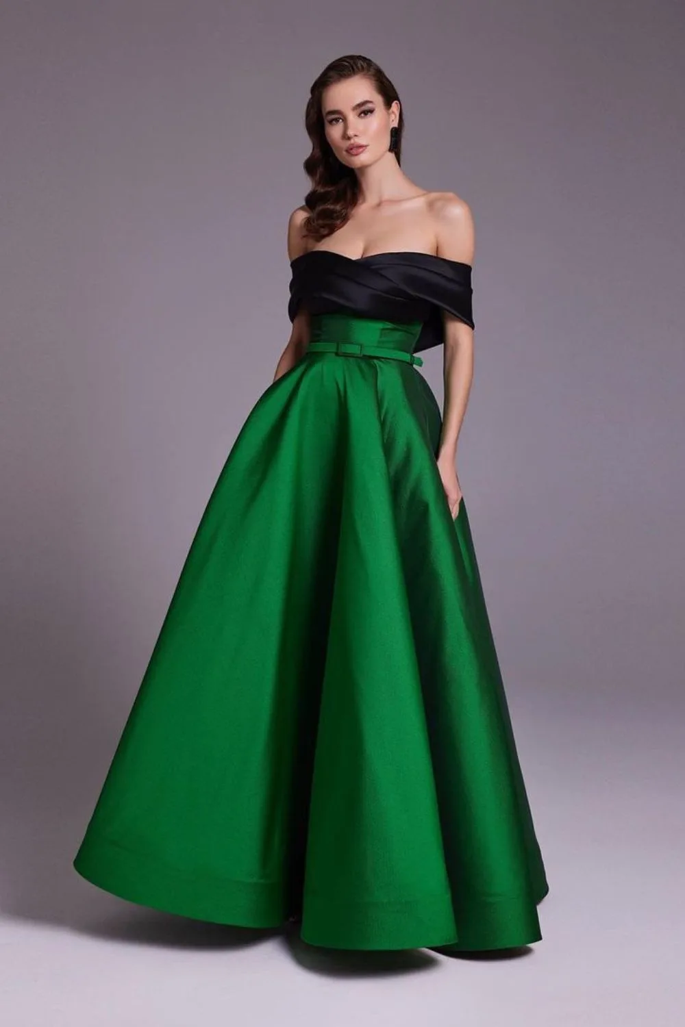 Black and green off-shoulder dress