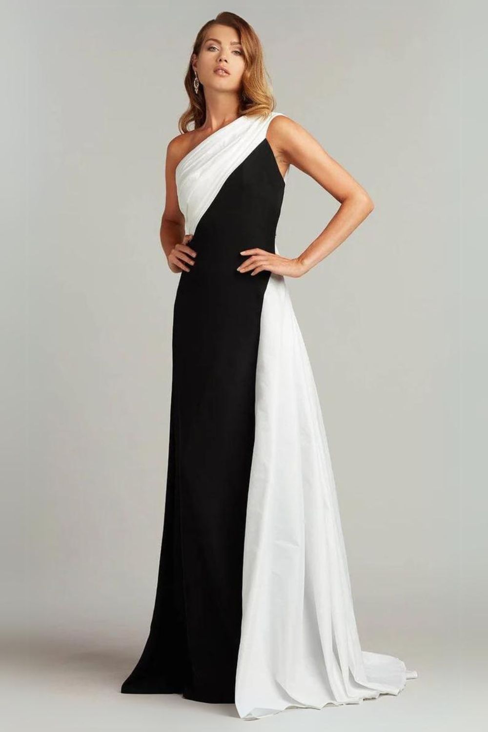 Black and white one-shoulder dress