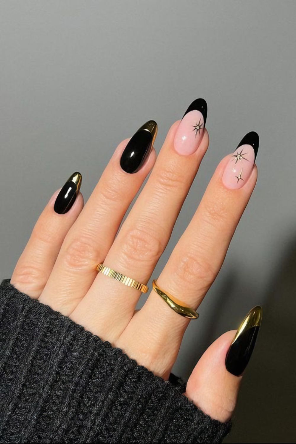 Black french tips with celestial details