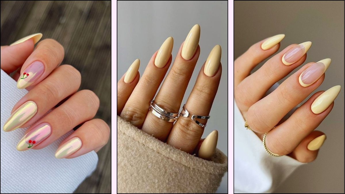 A collage of butter yellow nails