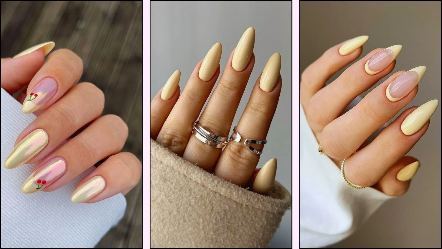 A collage of butter yellow nails