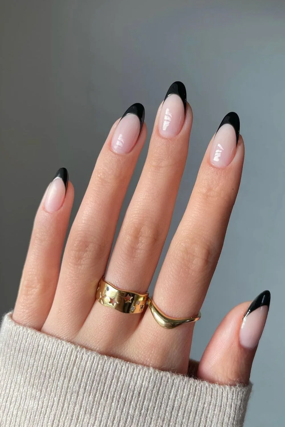 Classic black french tip manicure