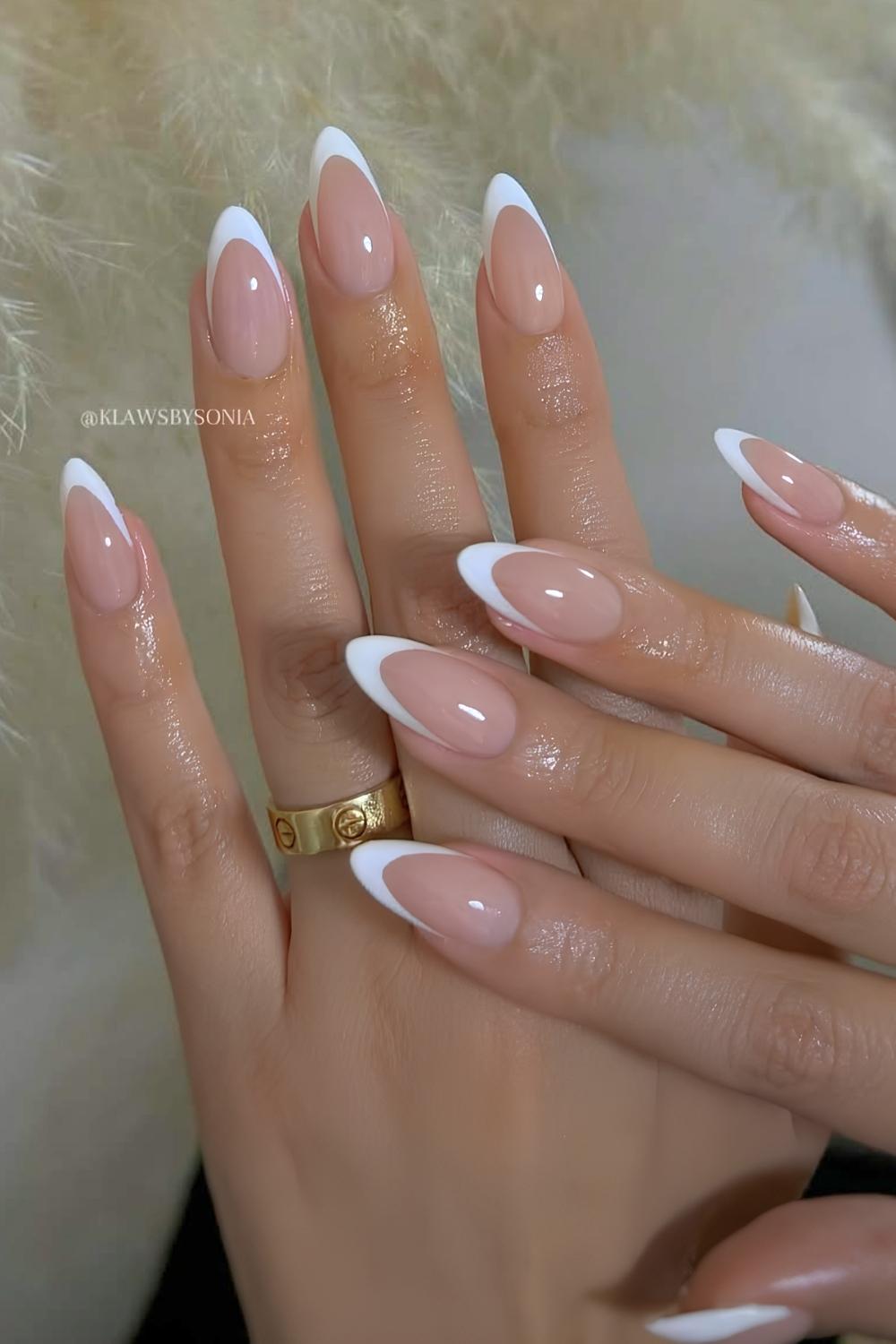 Classic white French mani in almond shape