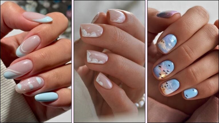 A collage of cloud nail art ideas