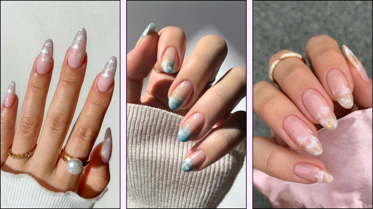 A collage of cloud nail designs