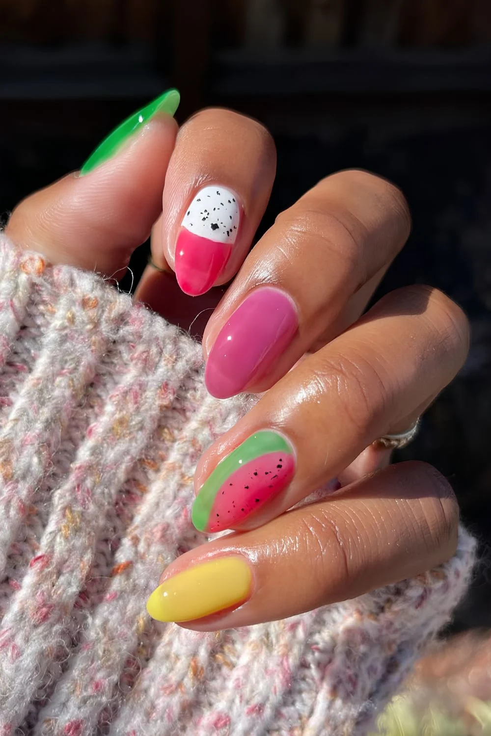 Colorful fruity nails with a jelly finish