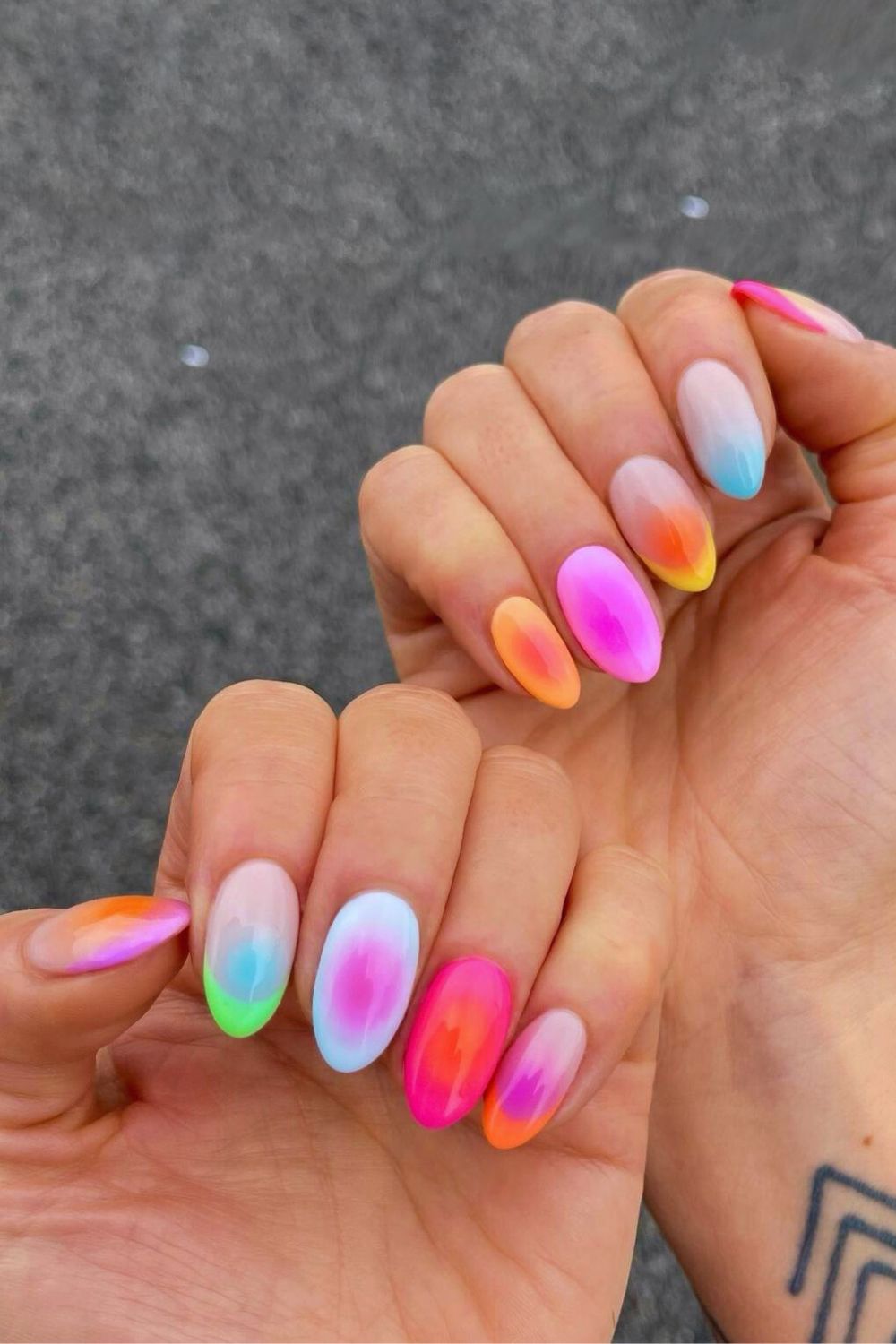 Colorful neon aura nails