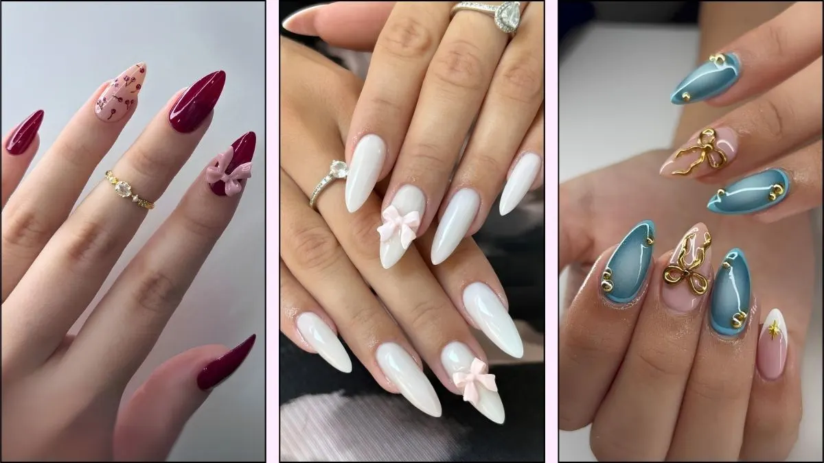 A collage of pretty coquette nail designs