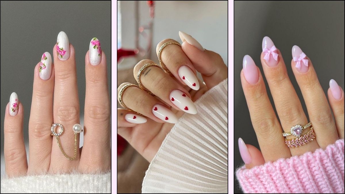 A collage of pretty and delicate coquette nails