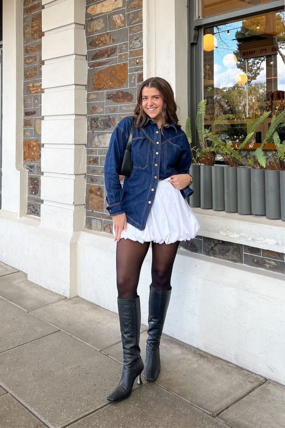 Denim Shirt and Skirt with Boots