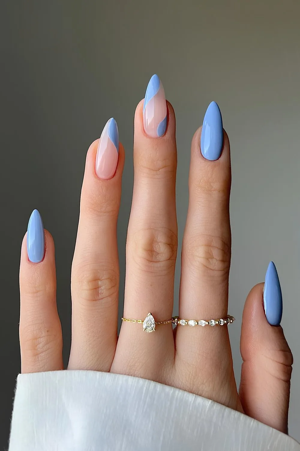 Denim blue nails with negative space design