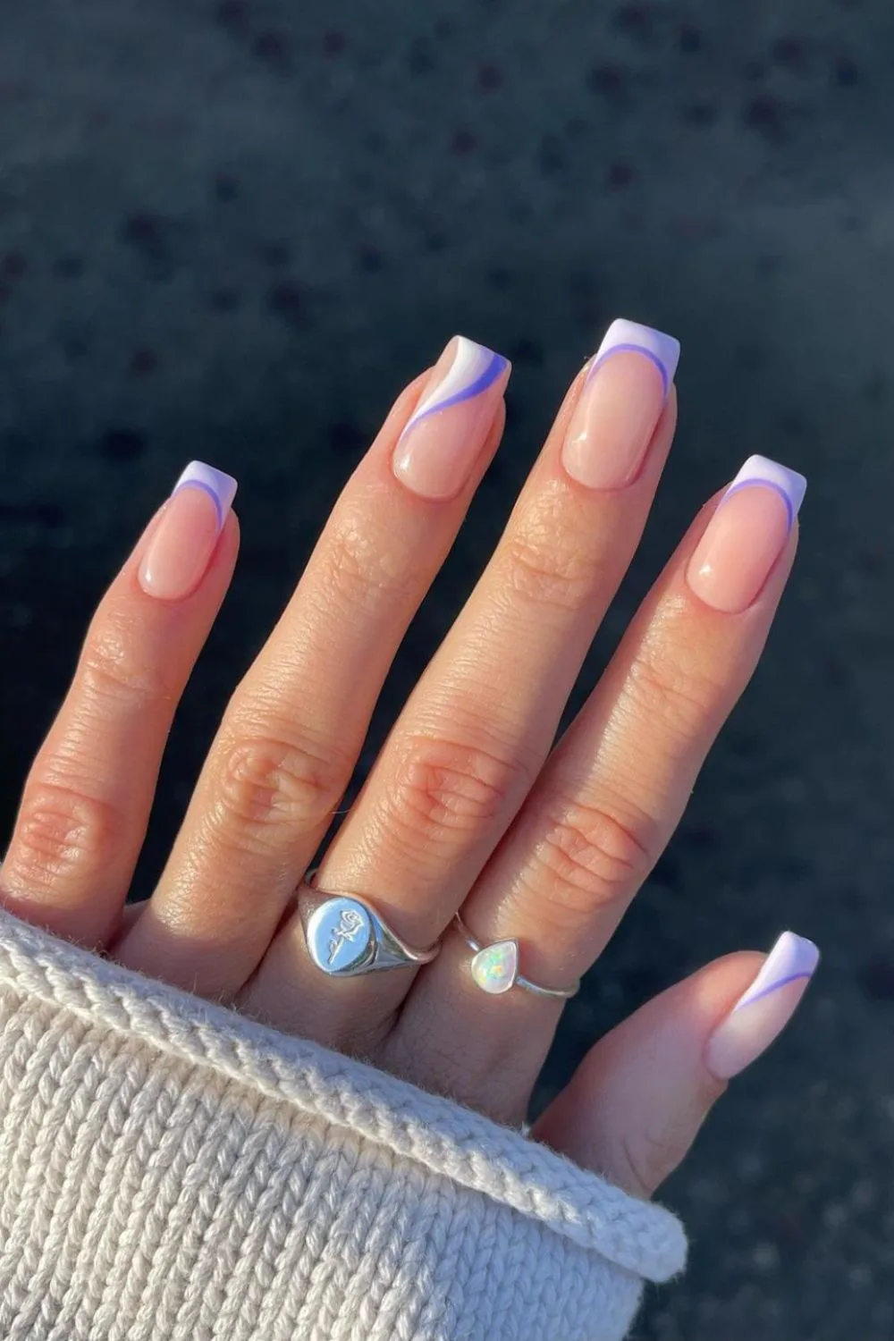 Double french tips in light and dark purple