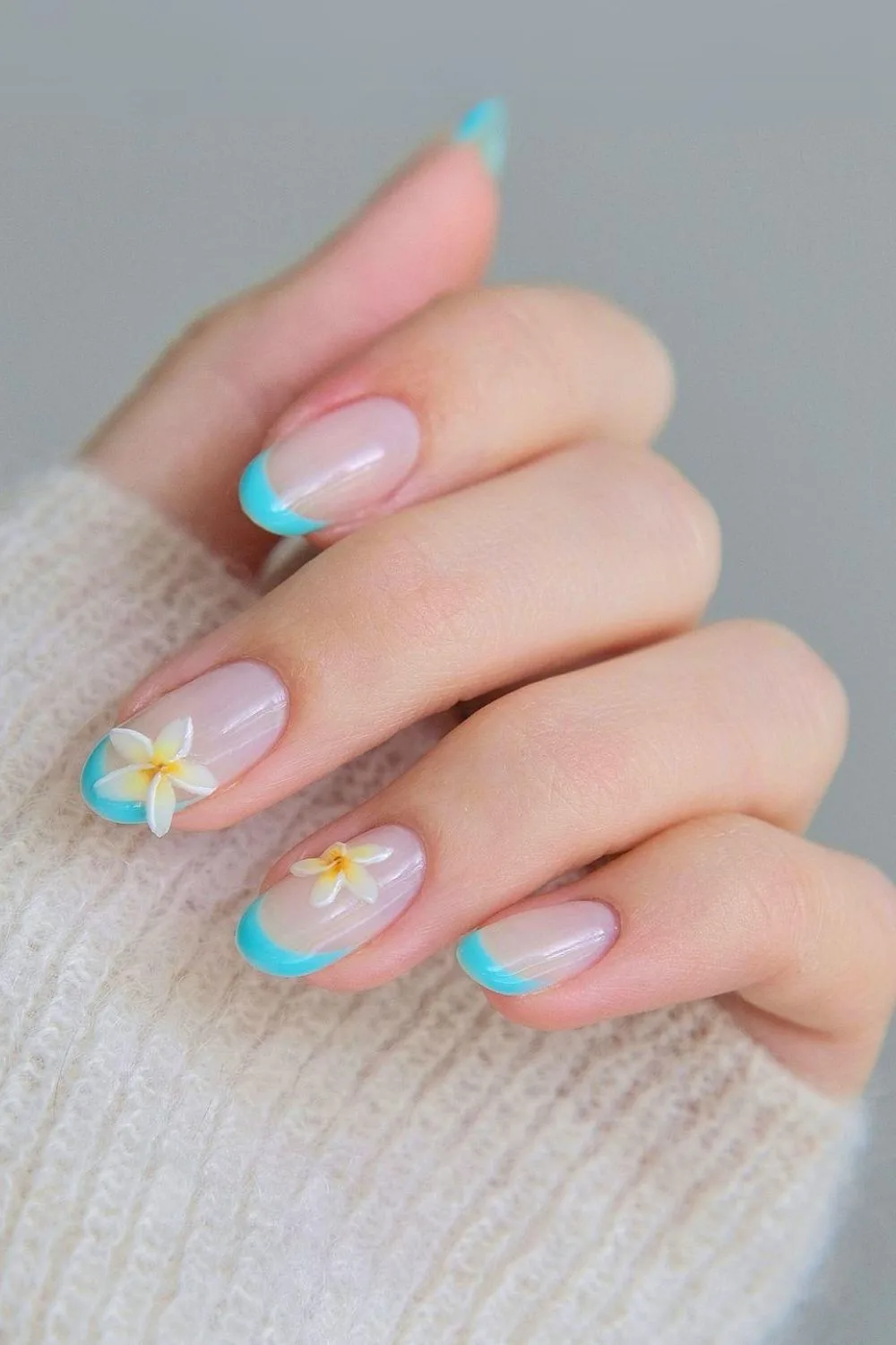 Floral blue french nails