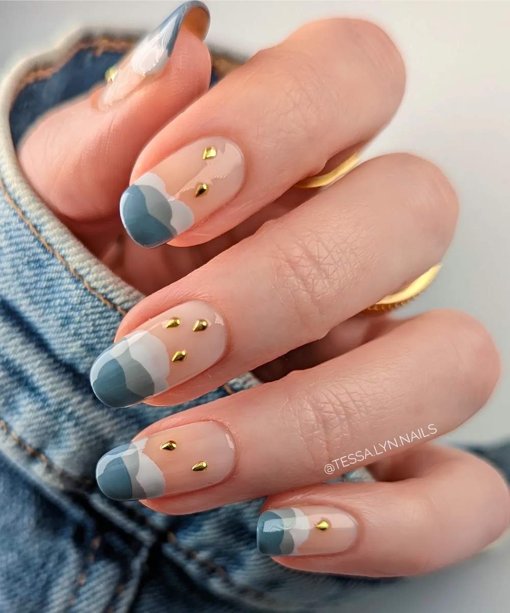 French mani with cloud and rain art