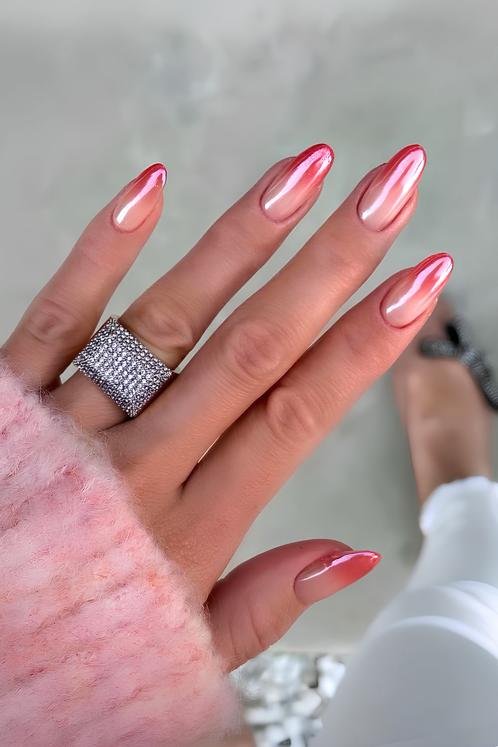 Glazed coral pink ombre nails