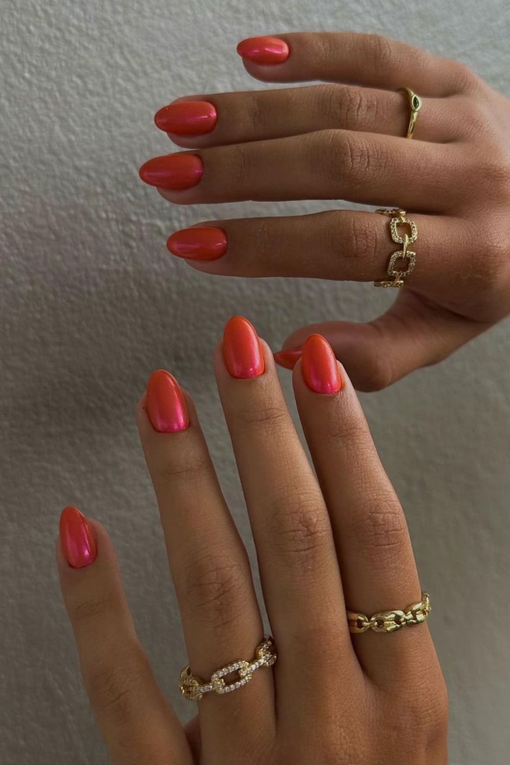 Glazed coral red nails