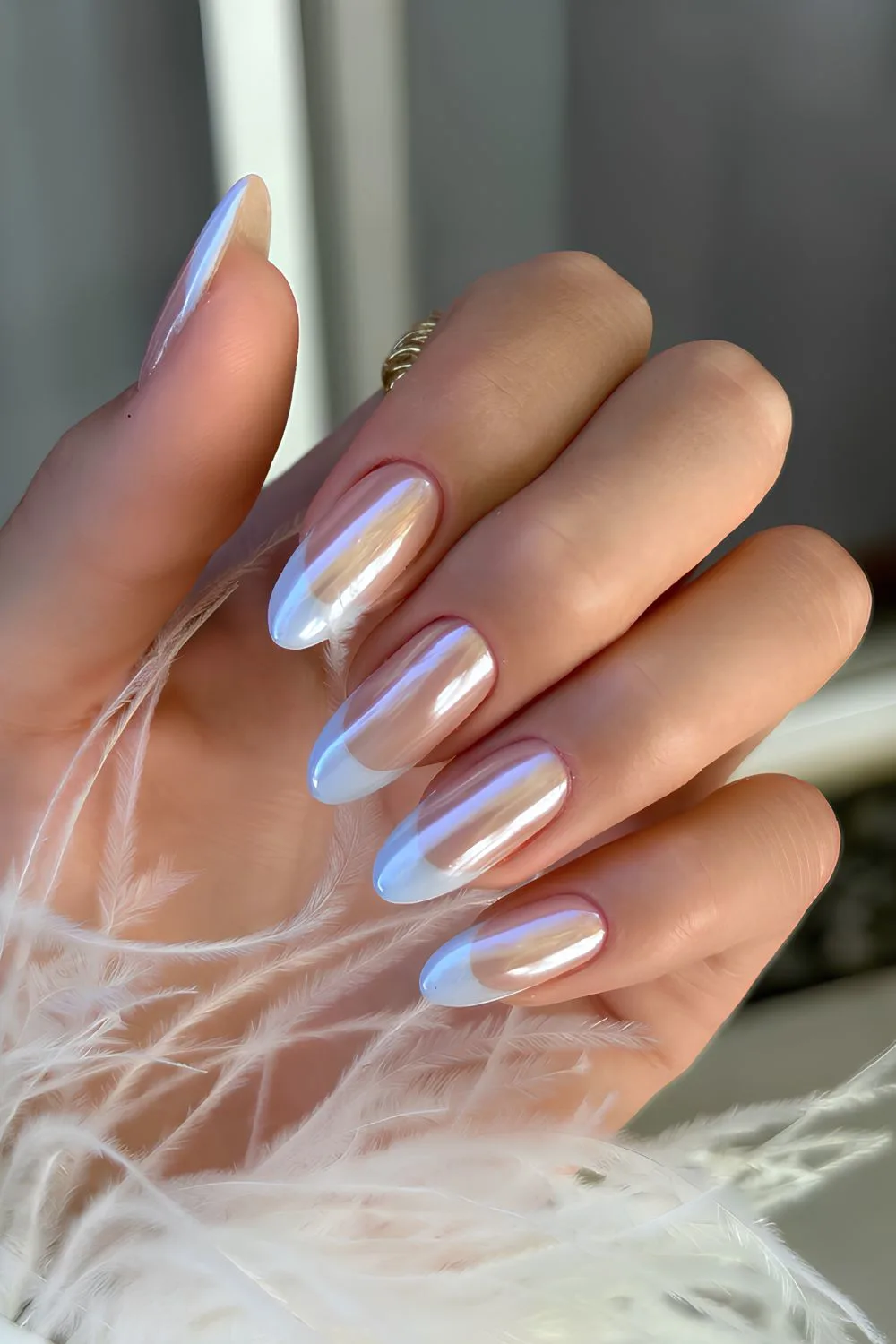 Glazed light blue French manicure