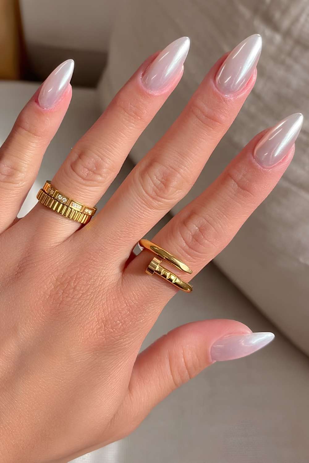 Glazed milky white manicure