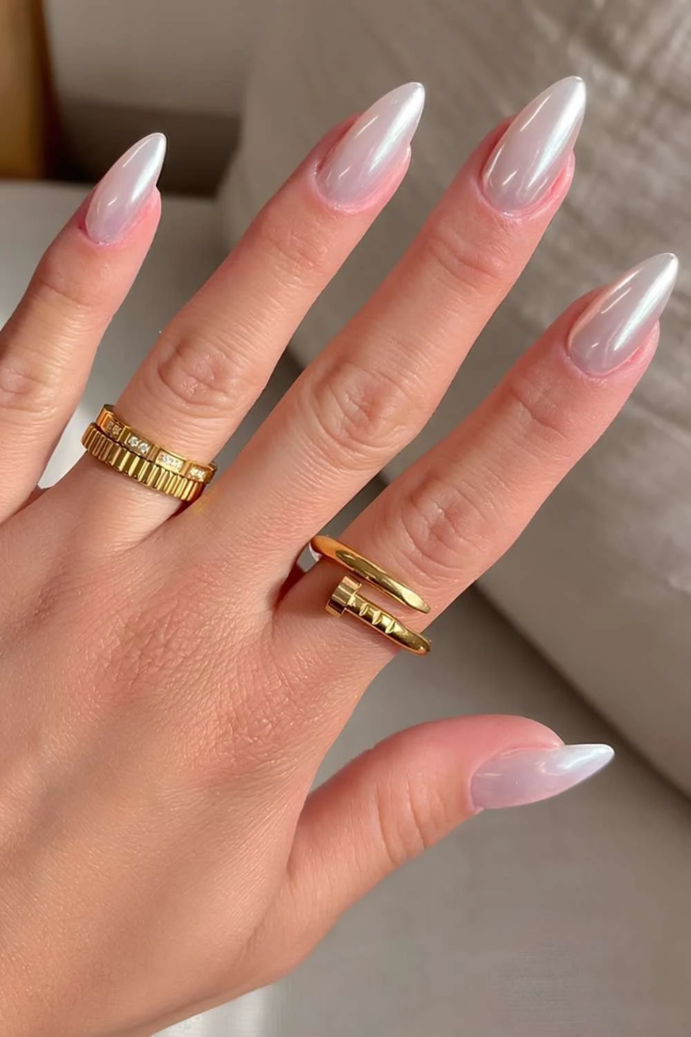 Glazed milky white manicure