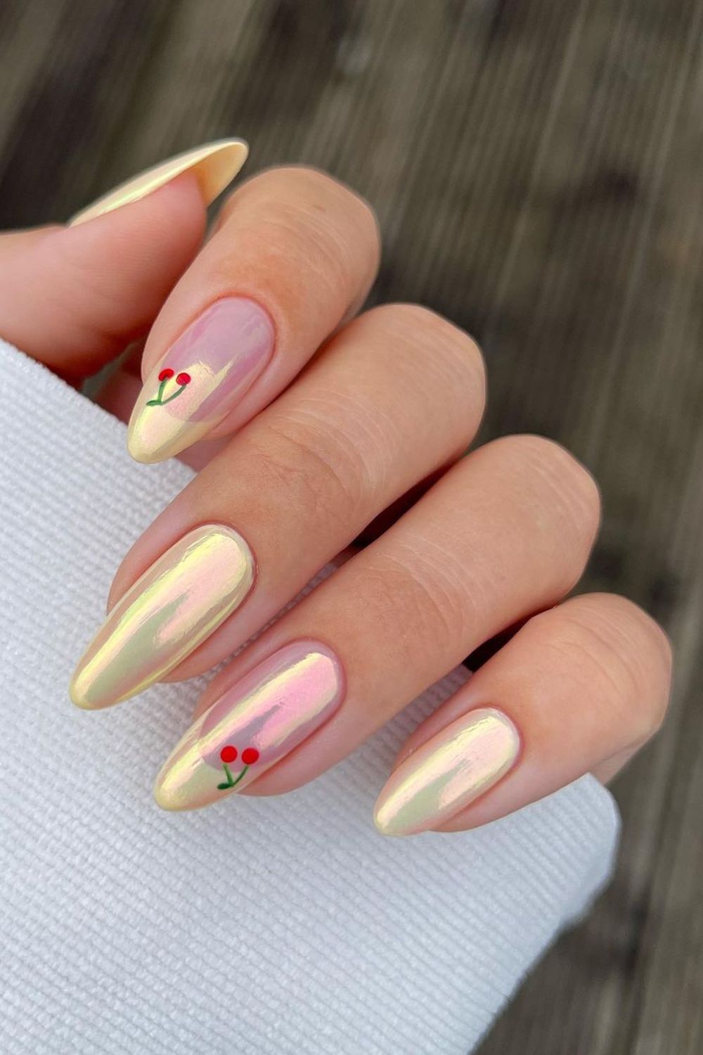 Glazed nails with cherry accents