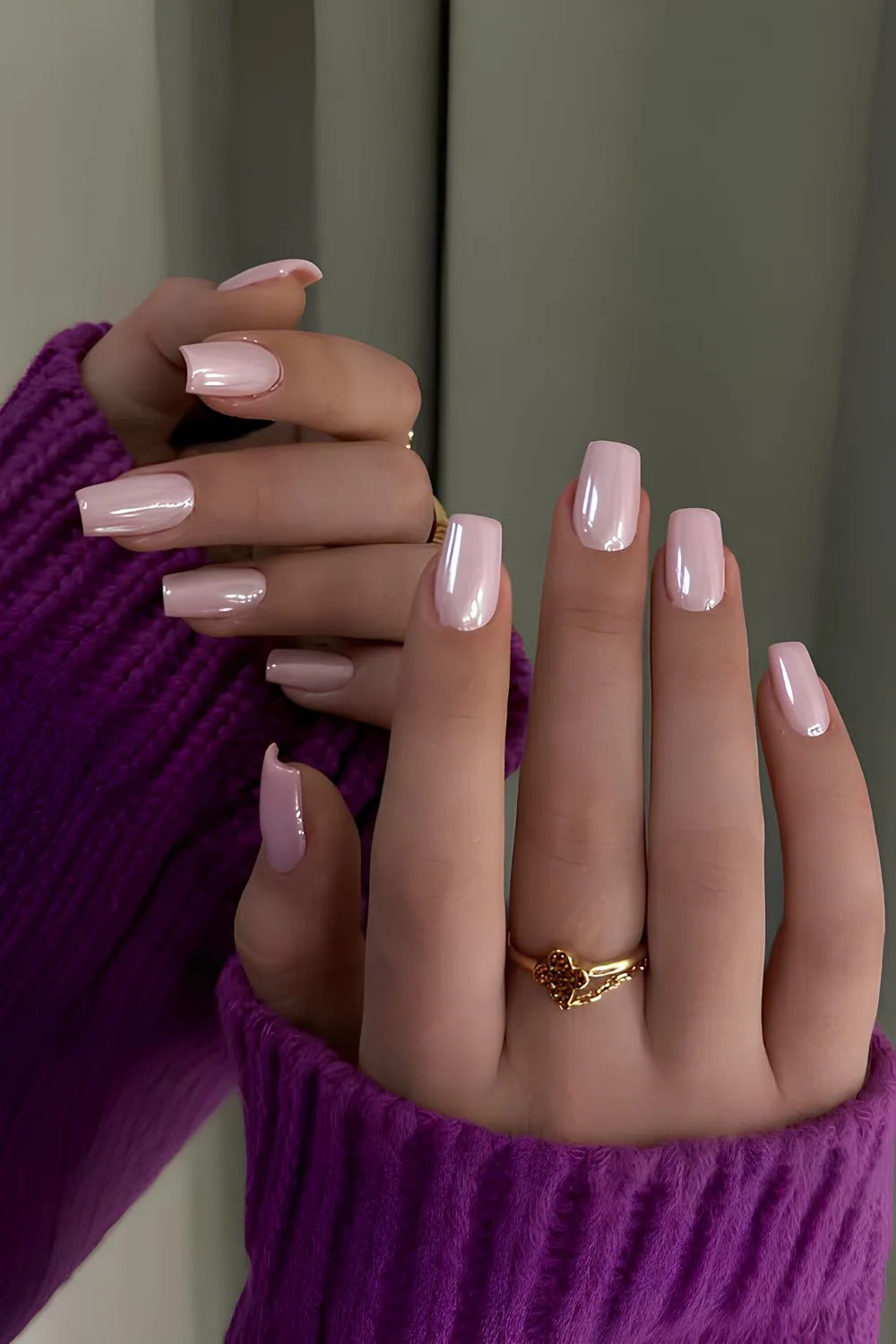 Glazed pale pink nails