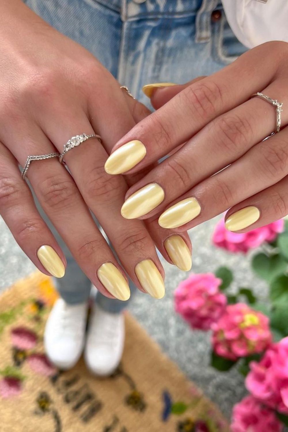 Glazed pale yellow nails