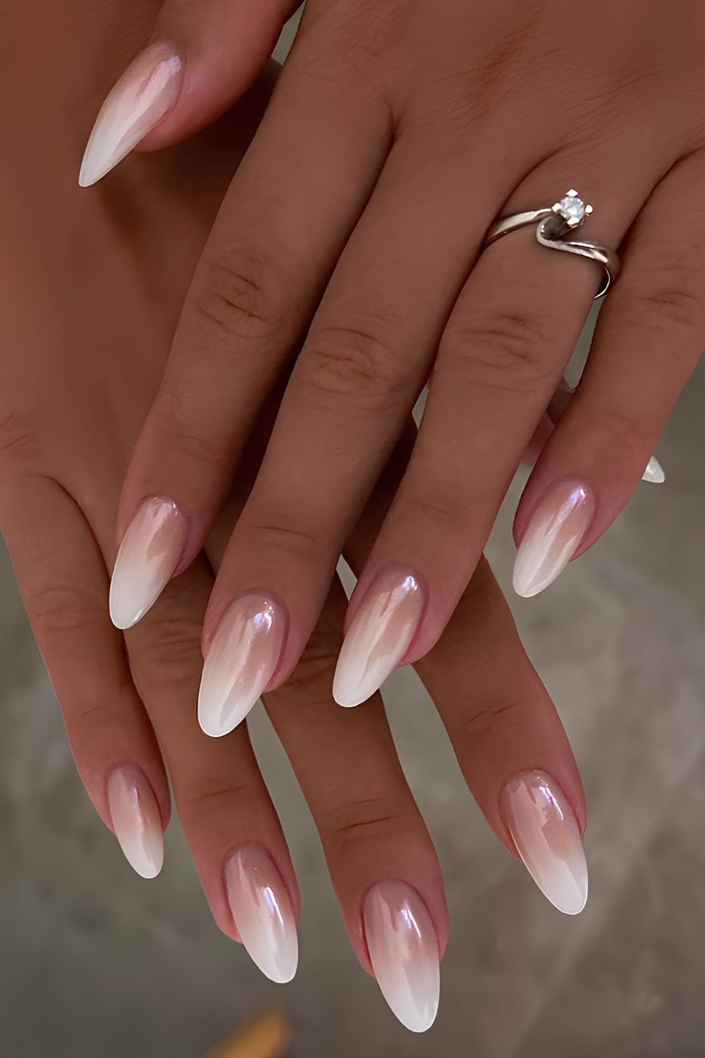 Glazed white ombre manicure