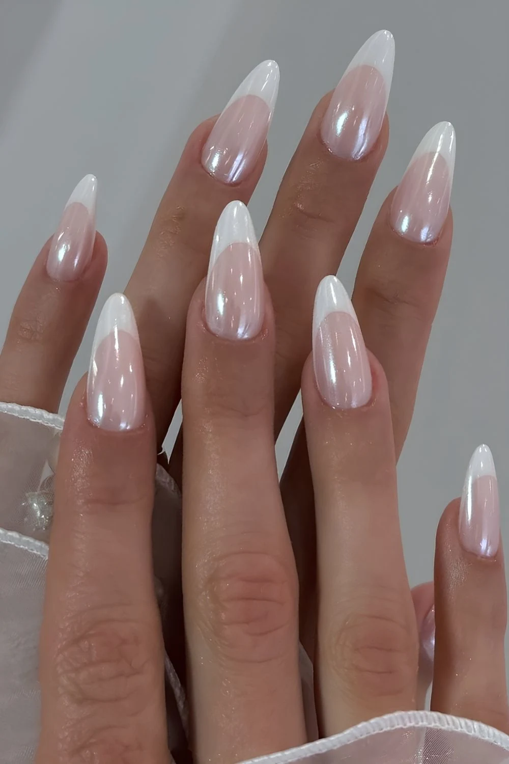 Glazed white on white French manicure