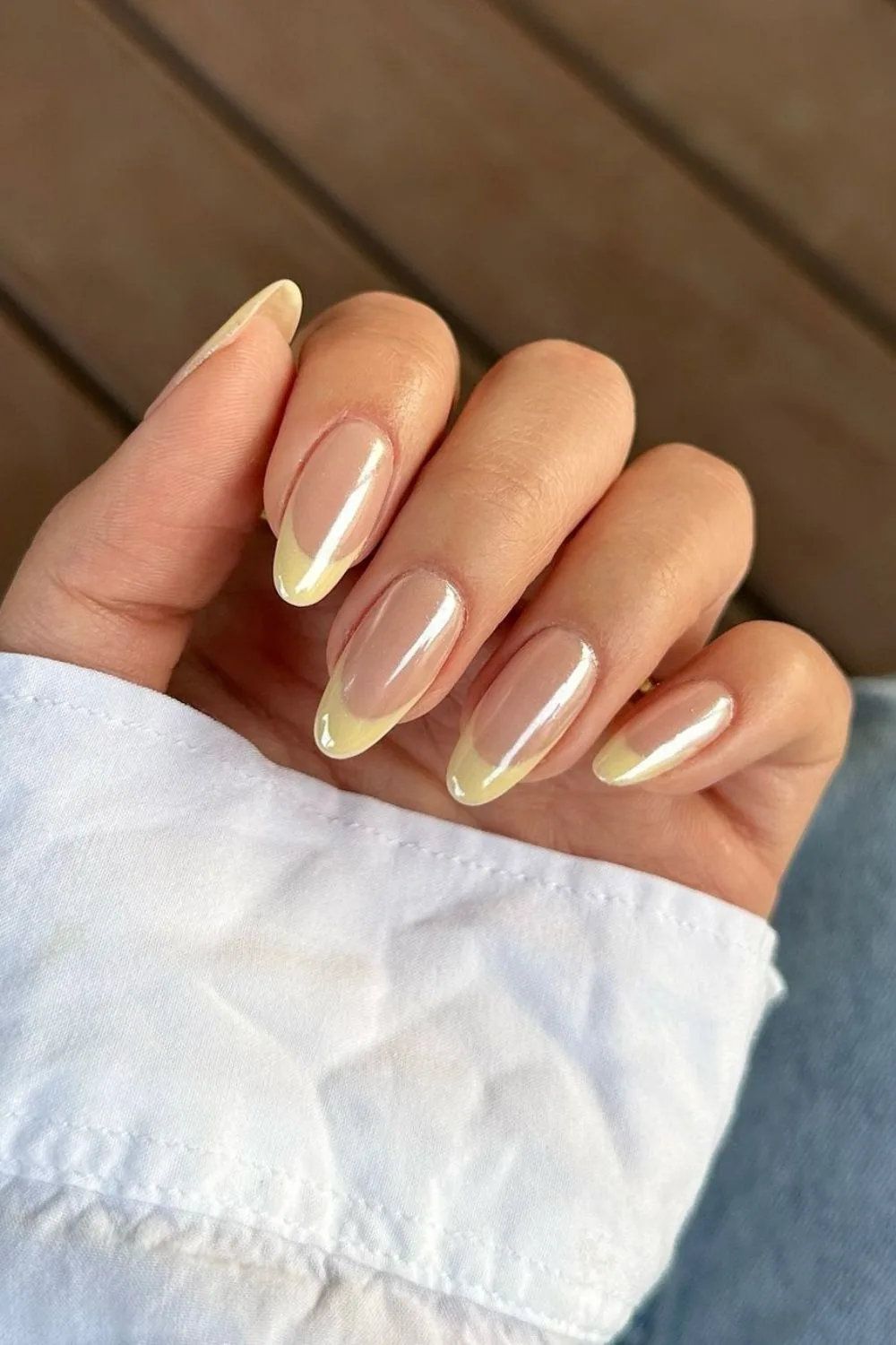 Glazed yellow french tip nails