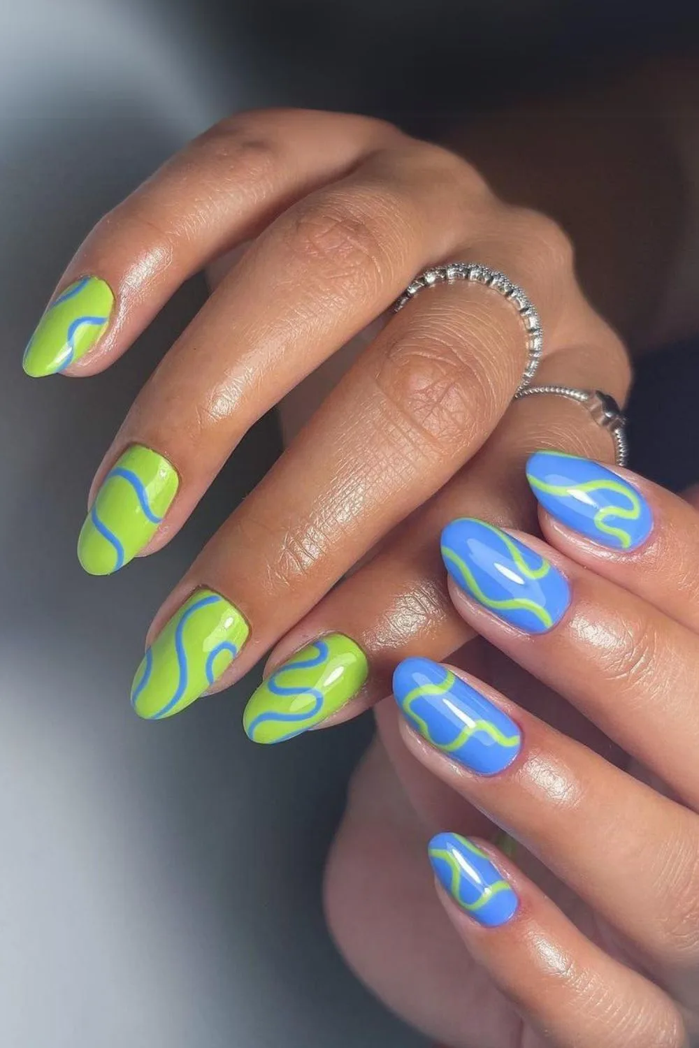 Green and blue nails