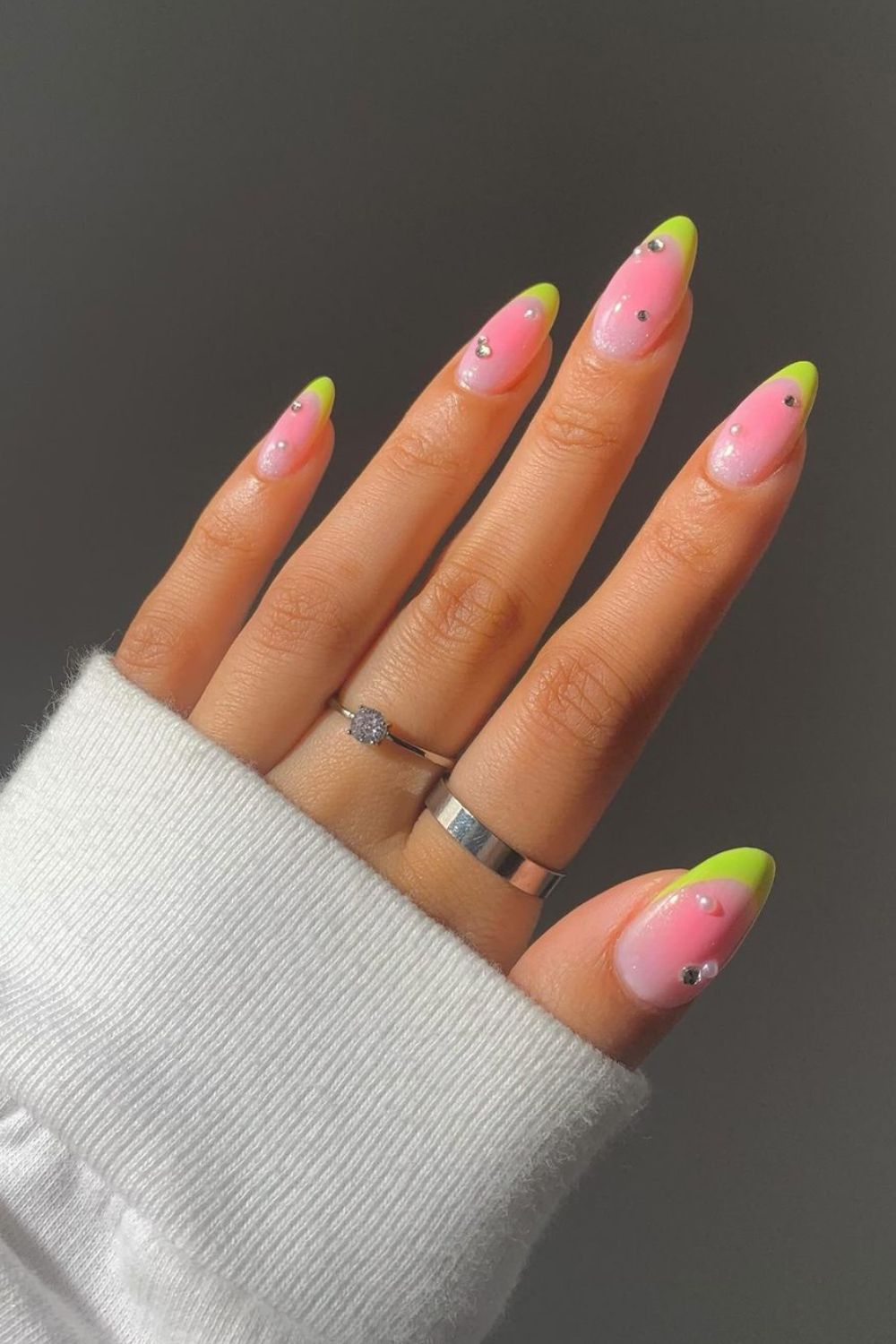 Green and pink watermelon nails