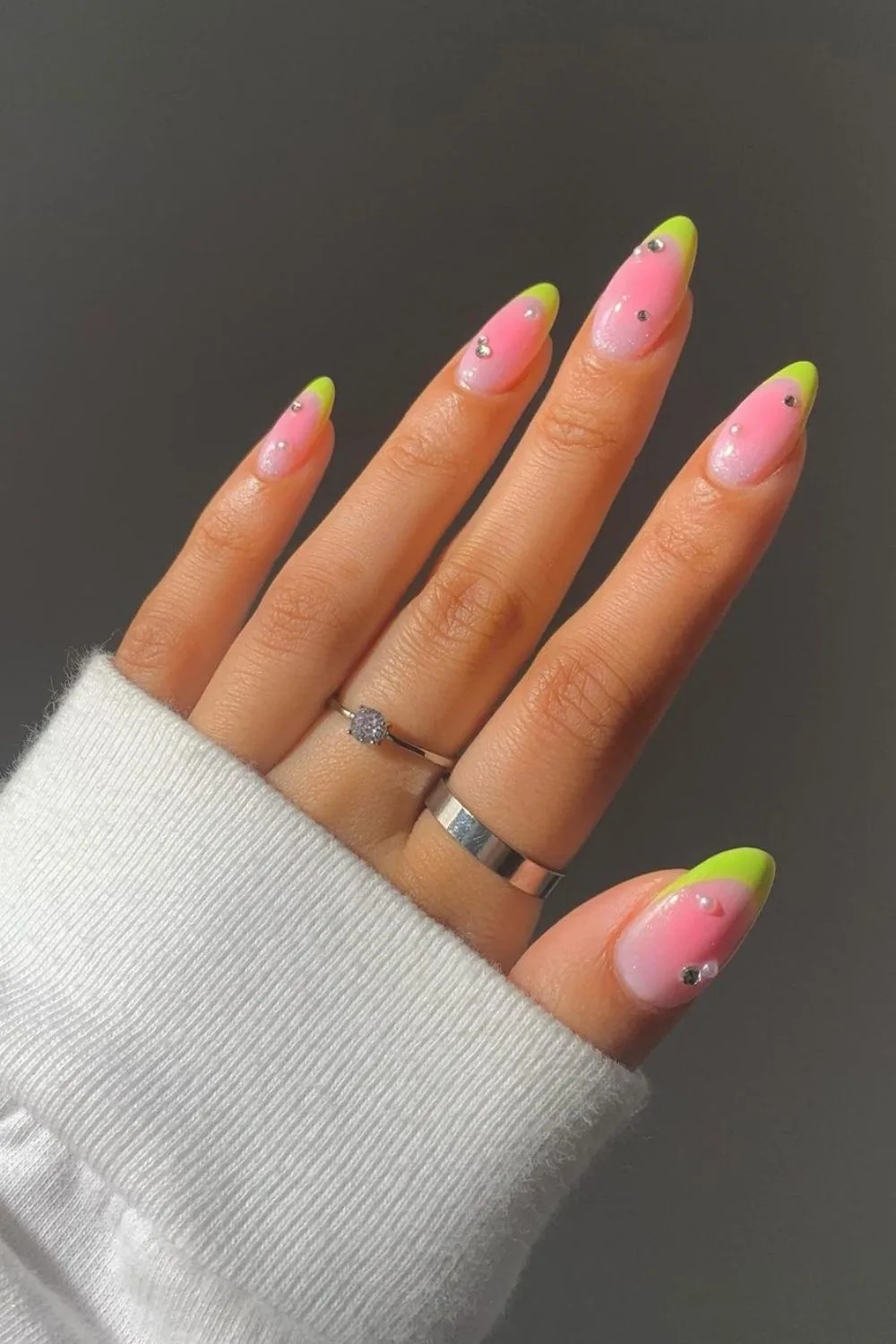 Green and pink watermelon nails