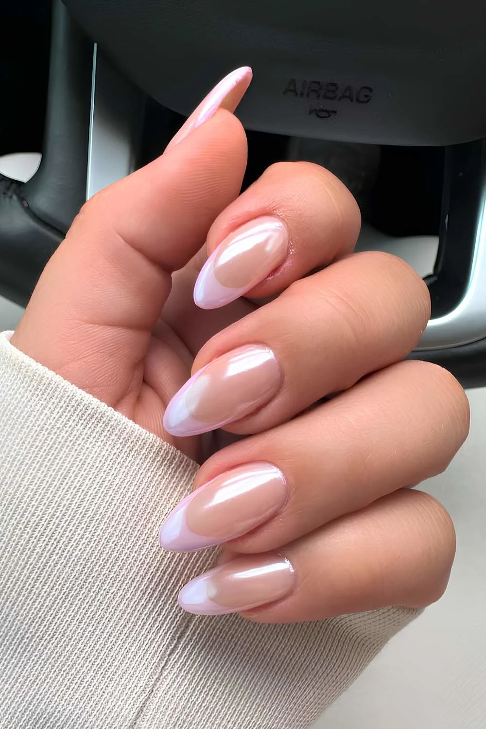 Lavender chrome French tip nails