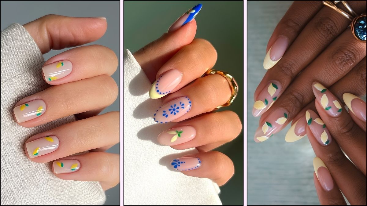 A collage of lemon nail designs