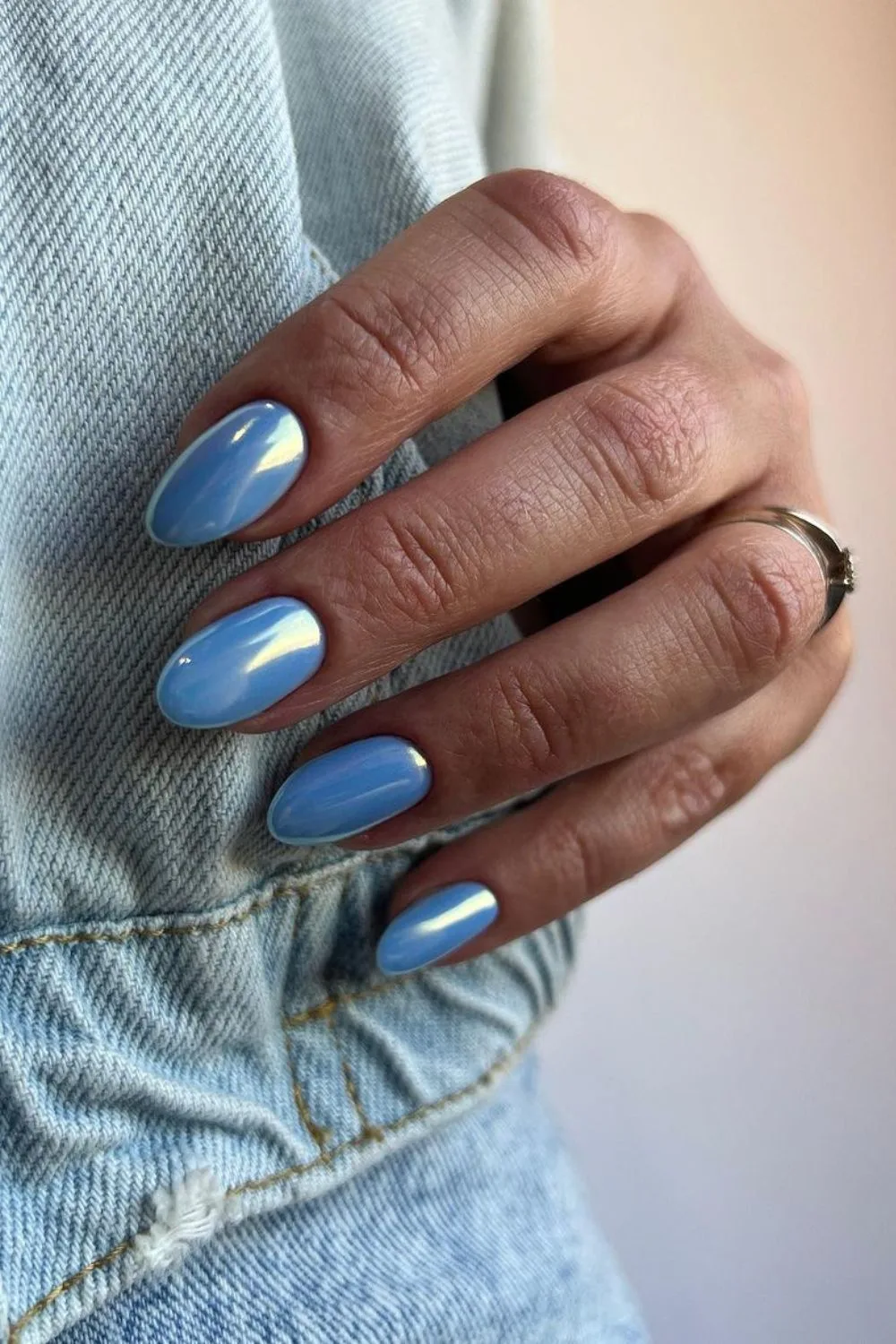 Light blue chrome nails