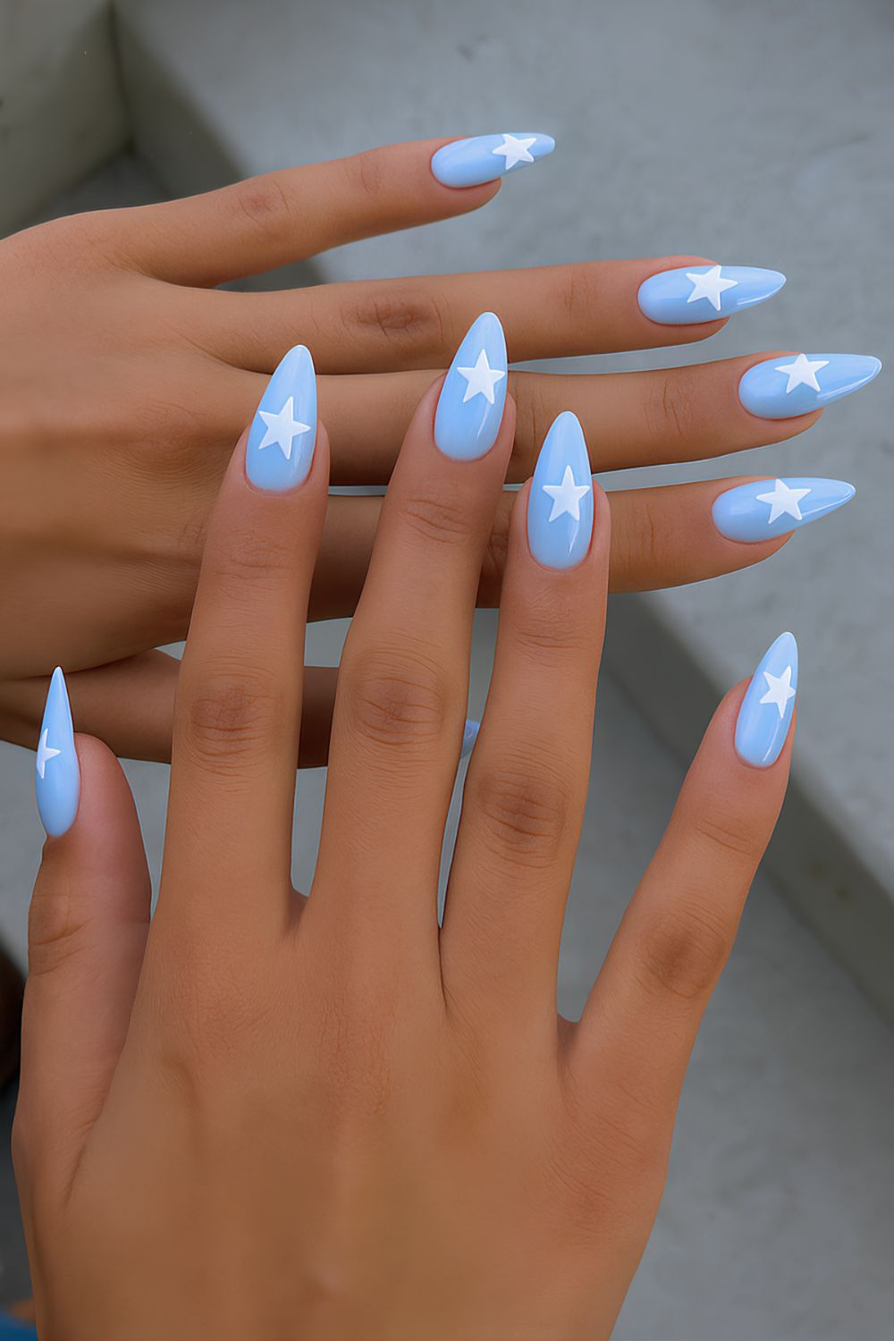 Light blue mani with white stars