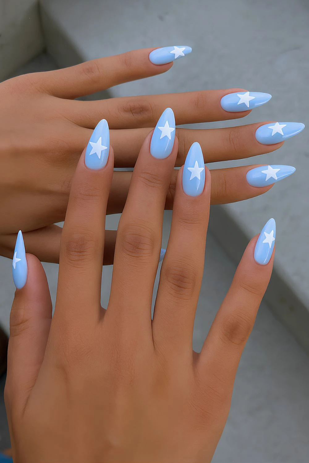Light blue mani with white stars