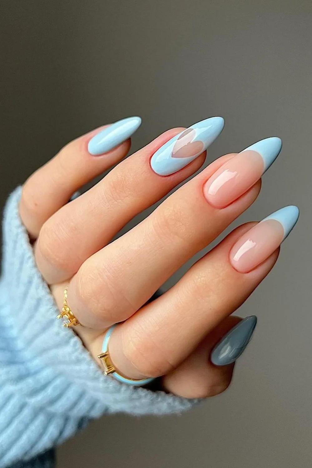 Light blue negative space heart nails