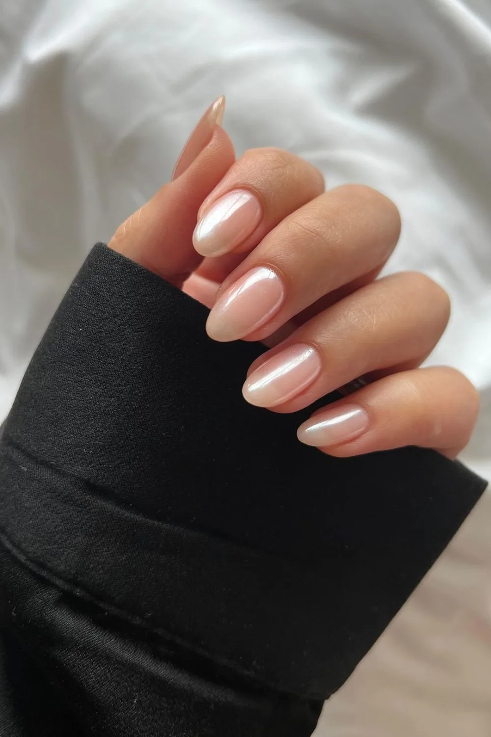 Light pink chrome manicure