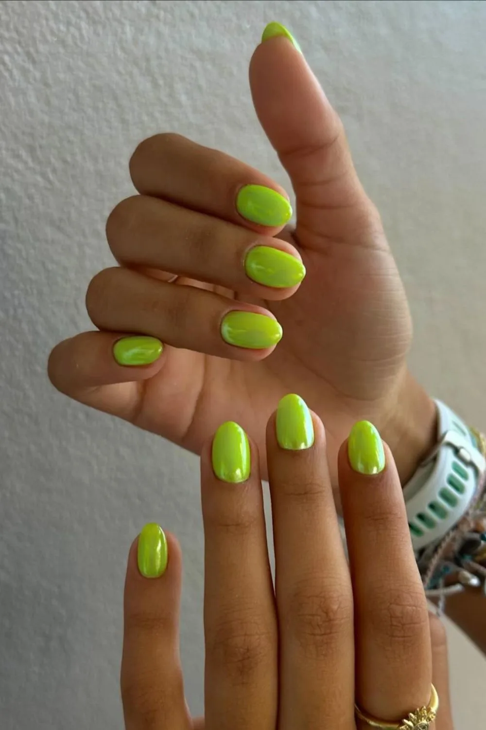 Lime green chrome nails