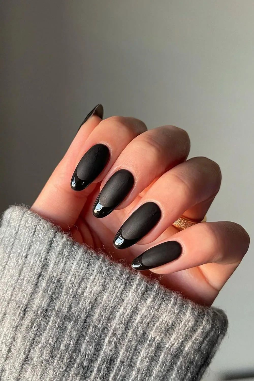 Matte and glossy black French nails